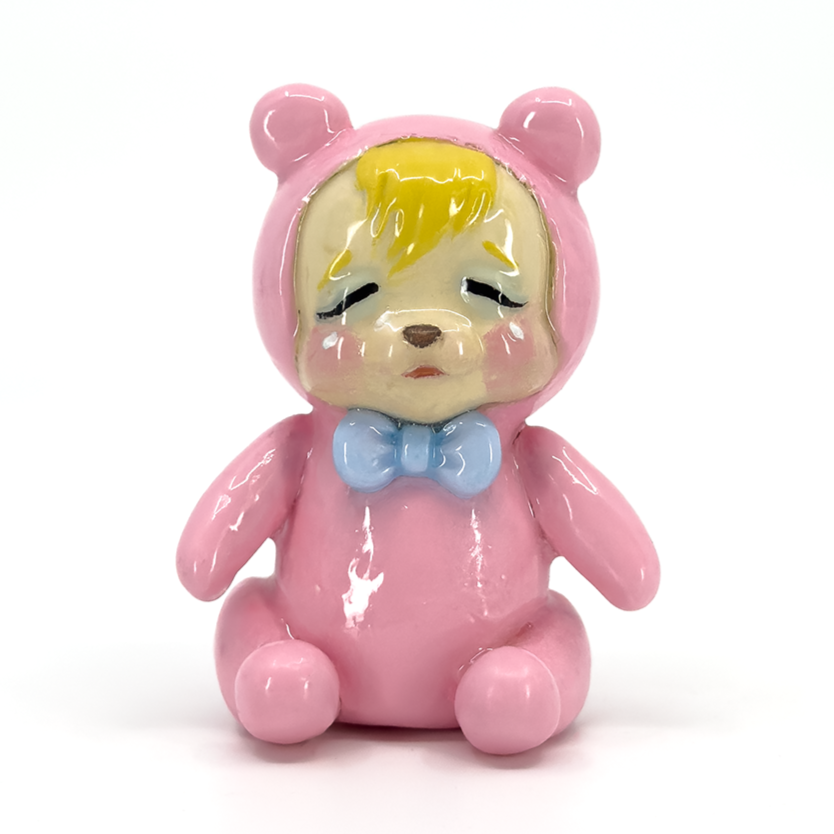Pink Crying Bear Figurine