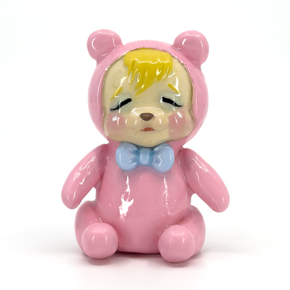 Pink Crying Bear Figurine