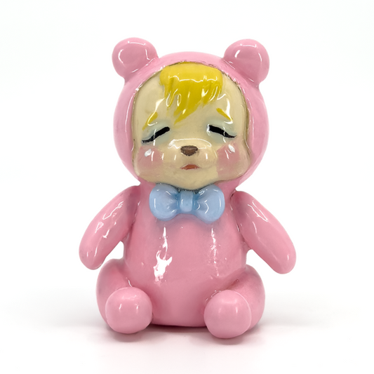 Pink Crying Bear Figurine