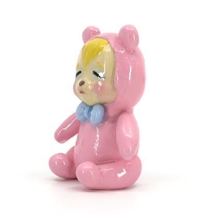 Pink Crying Bear Figurine