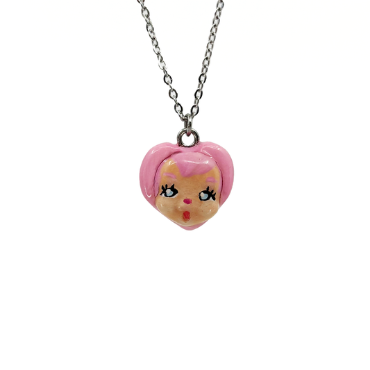 Pink Kitten Heart Necklace