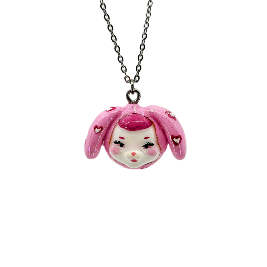 Glitter Heart Bunny Necklace