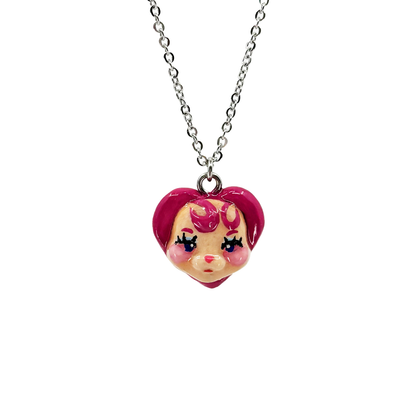 Pink Heart Bunny Necklace
