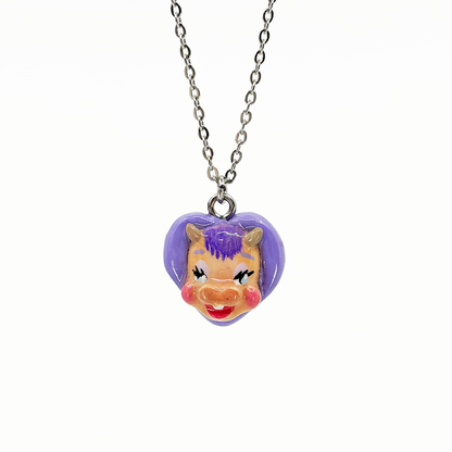 Lavender Cow Heart Necklace