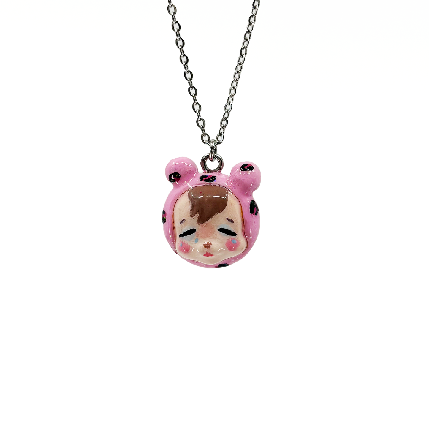 Glitter Leopard Print Bear Necklace