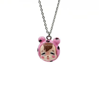 Glitter Leopard Print Bear Necklace